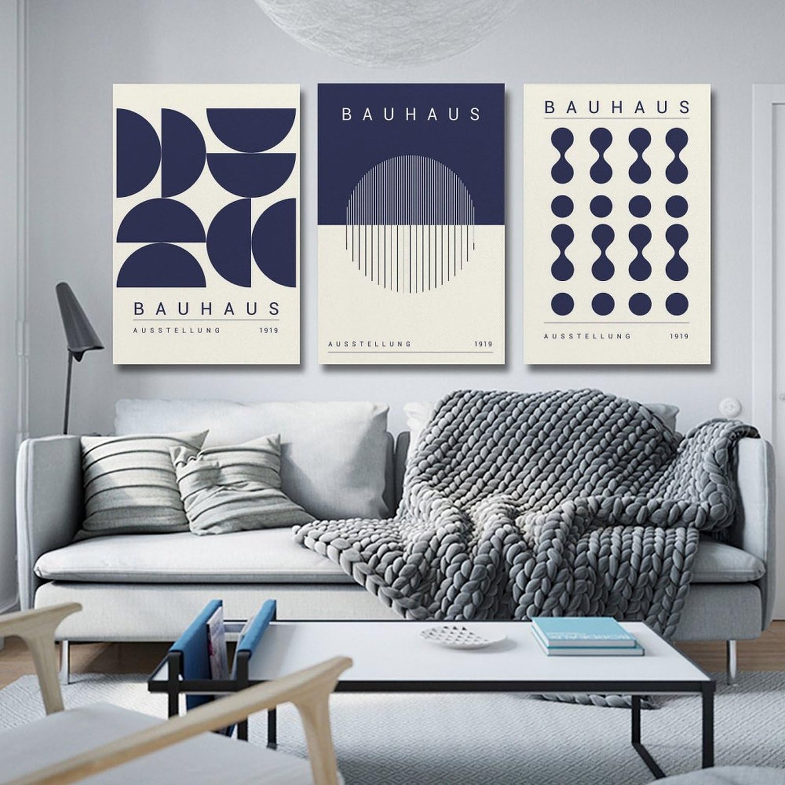 Set di 3 poster blu Bauhaus con stampa artistica moderna della metà del secolo, stampa Bauhaus, decorazione da parete per casa e ufficio, soggiorno, 30 x 45 cm