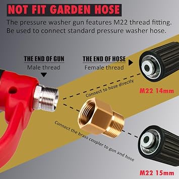 Pressure Washer Gun, Short Pressure Washer Gun with 2 Pressure-Washers Wands, 5 Nozzle Tips, M22 Fitting, 38 Inch, 5200 PSI