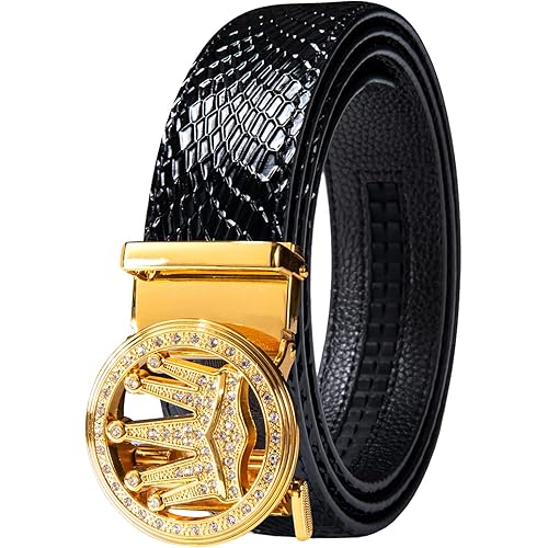Dubulle Designer Ratchet Belt for Men Leather Fashion Adjustable Automatic Buckle Sliding Removable Dress Casual