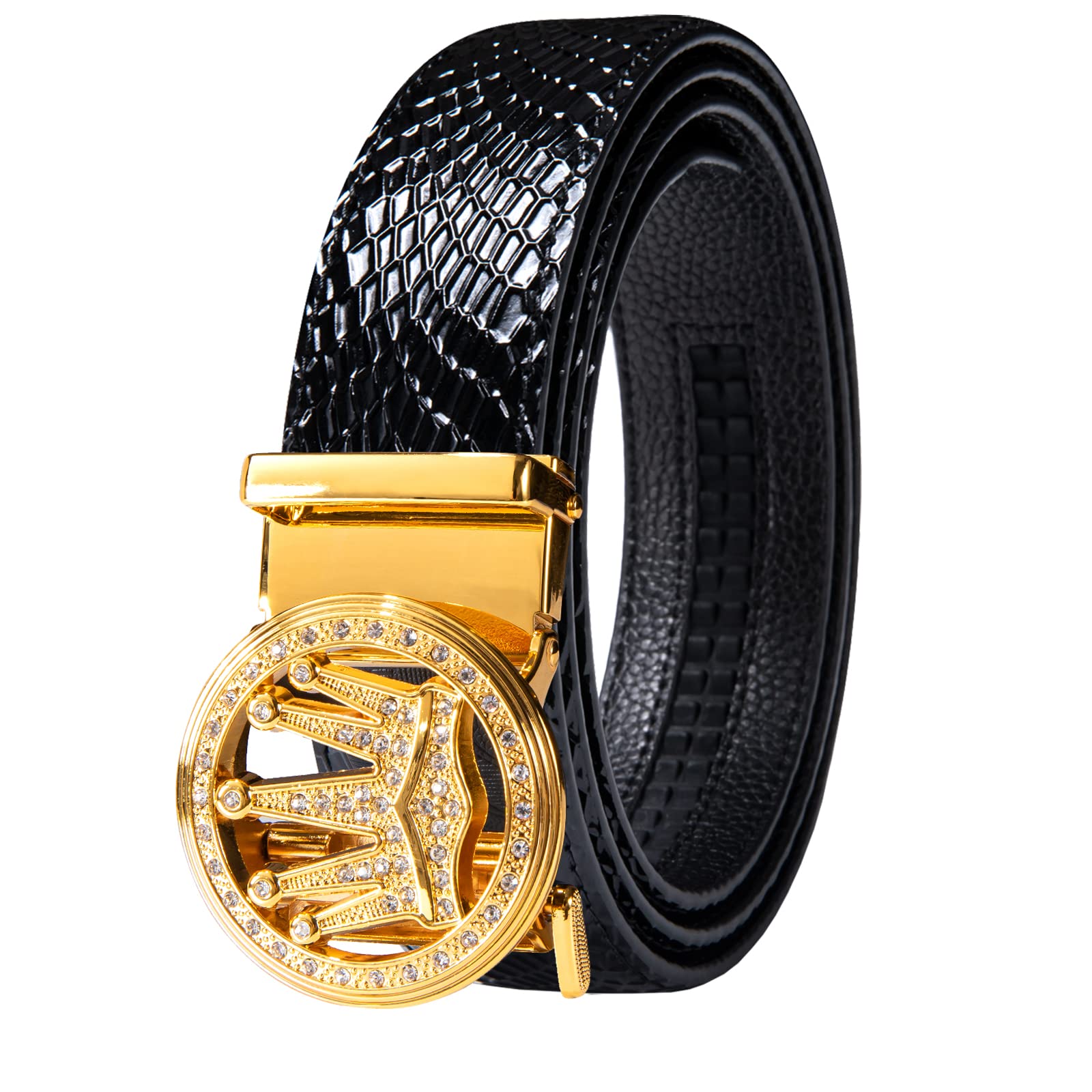 DubulleDesigner Ratchet Belt for Men Leather Fashion Adjustable Automatic Buckle Sliding Removable Dress Casual