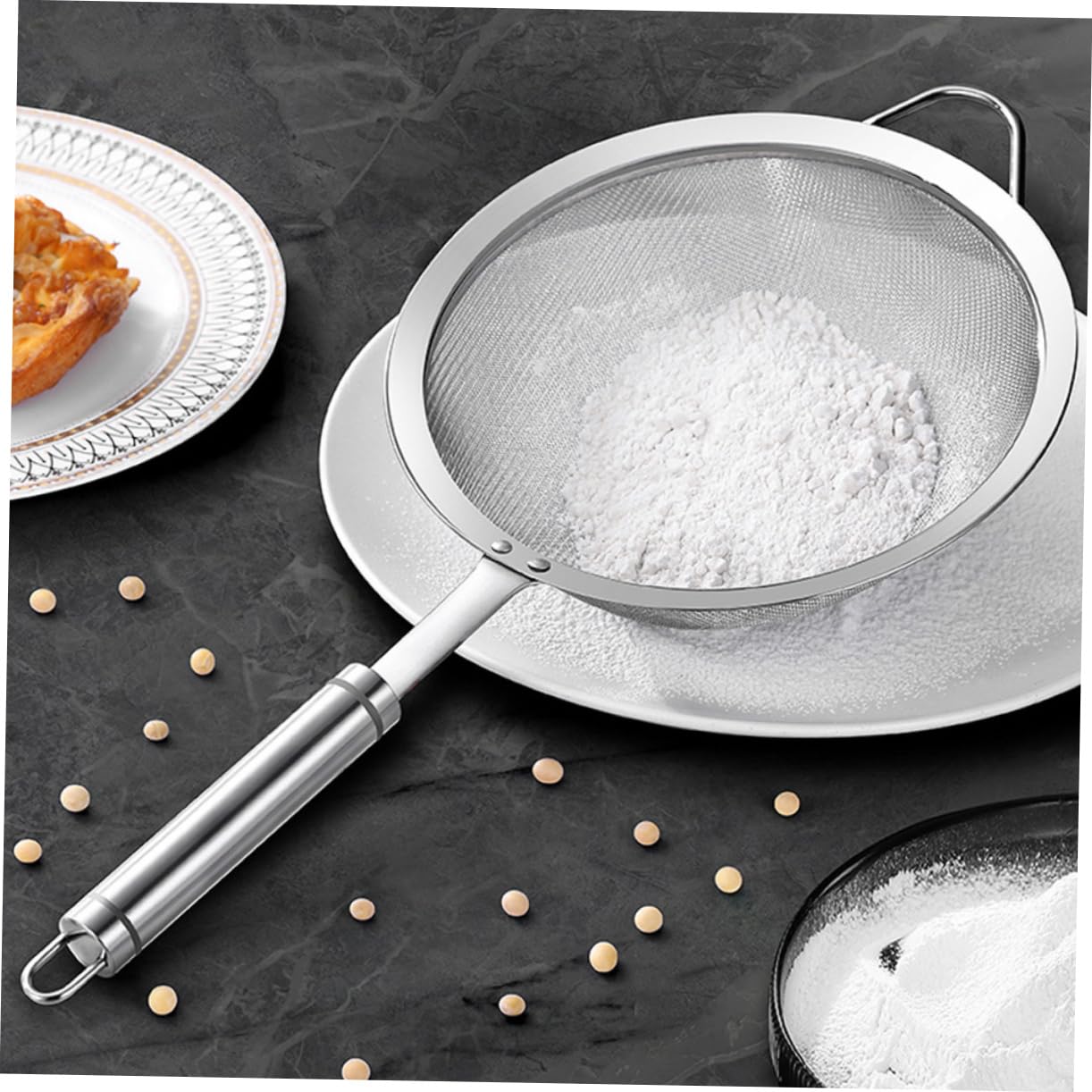 Setaccio per Farina a Maglia fine in Acciaio Inossidabile con Manico per setacciare e drenare la Cucina - Colino Multiuso per Forniture Alimentari, Cottura e Cottura al Forno
