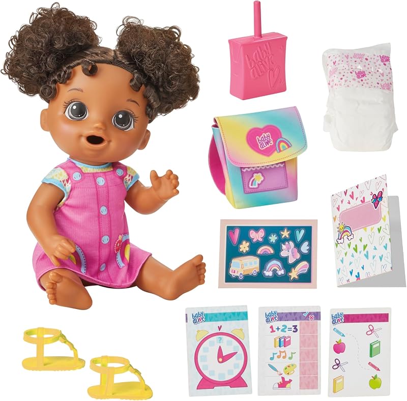Time for School Baby Doll Set, 12 Inch, Back to School Toys for Girls & Boys, Black Hair, Preschool Gifts for Kids, Ages 3+ (Amazon Exclusive)