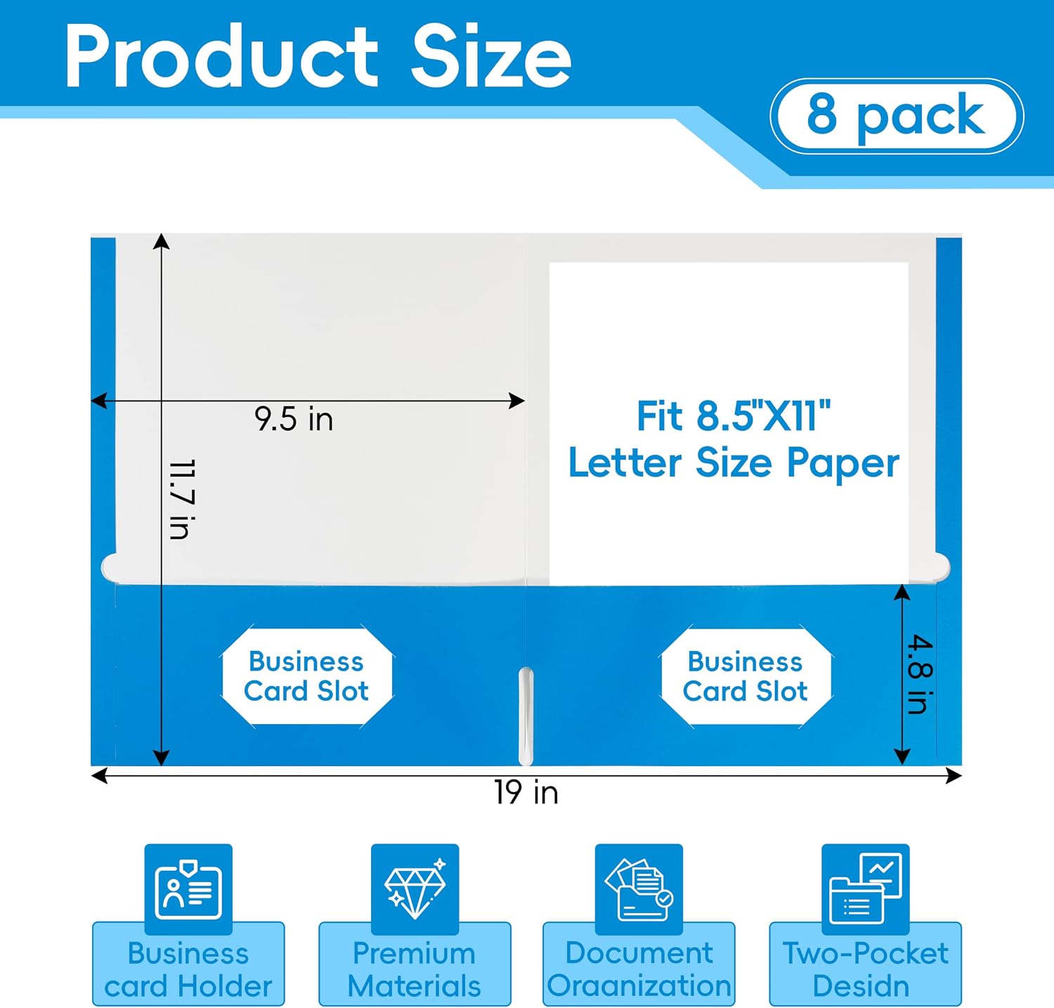8 Packs Blue Two Pocket File Folders,File Folder Letter Size,8.5x11Inches File Folders for Office,School and Home,Organizer File Folder image 2