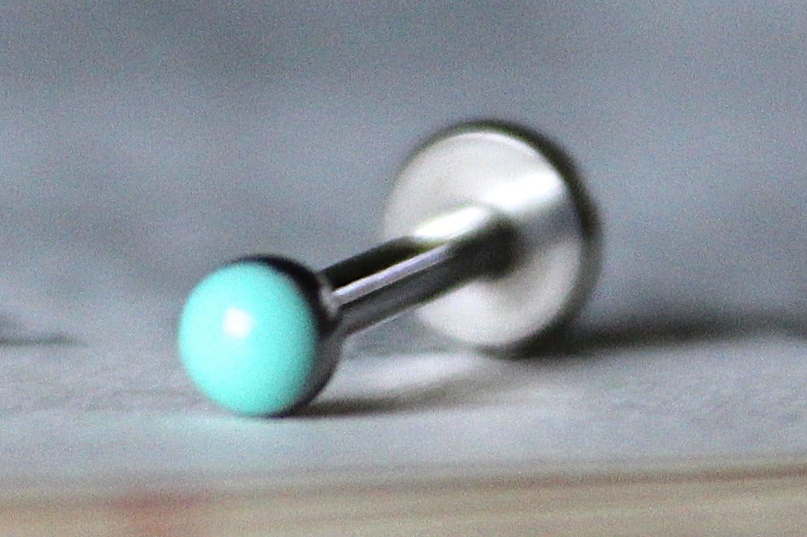 18g or 16g: Robin's Egg Blue Internally Threaded Labret Stud Earring: 1.5mm, 2mm, 2.5mm, 3mm, 4mm, 5mm Gems; 5/32" (4mm), 1/4" (6mm), 5/16" (8mm), 3/8" (10mm), 15/32" (12mm); 316L Surgical Steel