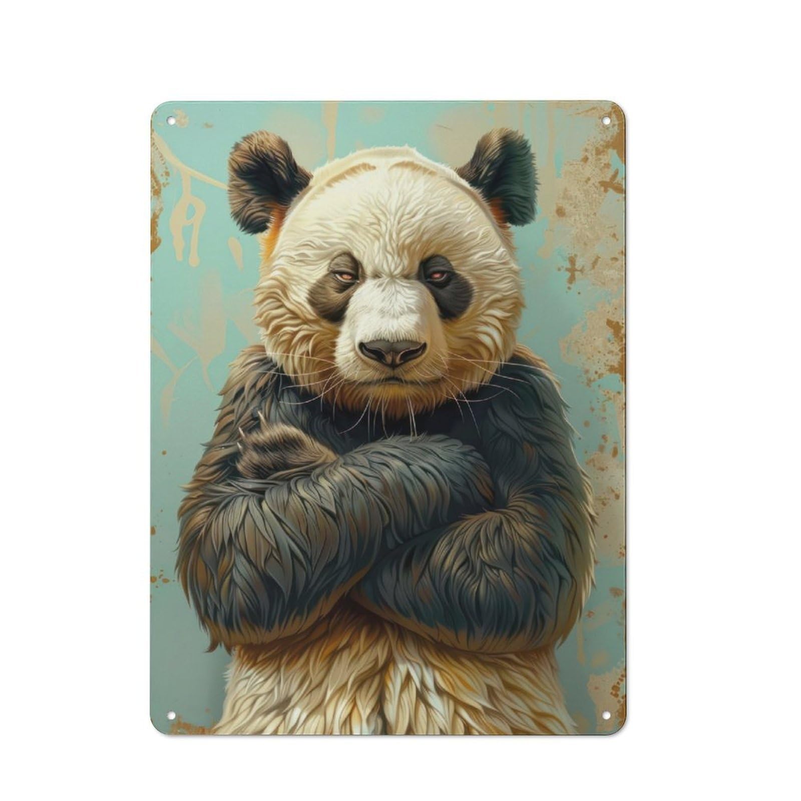 Pensive Panda Decorative Tin Sign 40x30cm, Old Fashioned Vintage Wall Decor for Lounge, Study, Pub Or Wall Gallery