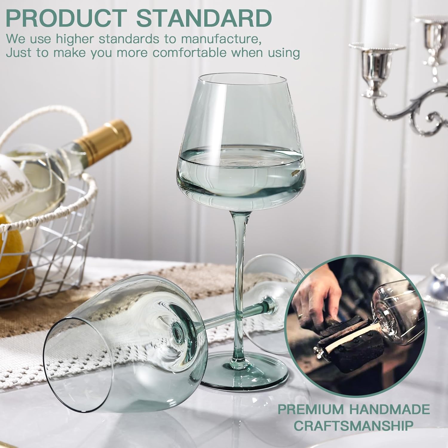 Green Wine Glasses Set of 6, Hand Blown Large Colorful Wine Glass 18Oz, Lead-Free Premium Crystal Long Stem Green and Thanksgiving Wine Glass, Daily Use, Valentine's Day and New Year gifts - Image 2