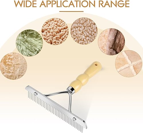 Miniatura 5 de Rastrillo de alfombra de mano de metal para felpa esponjosa, herramienta de eliminación de pelo de mascotas, peine removedor de pelo reutilizable