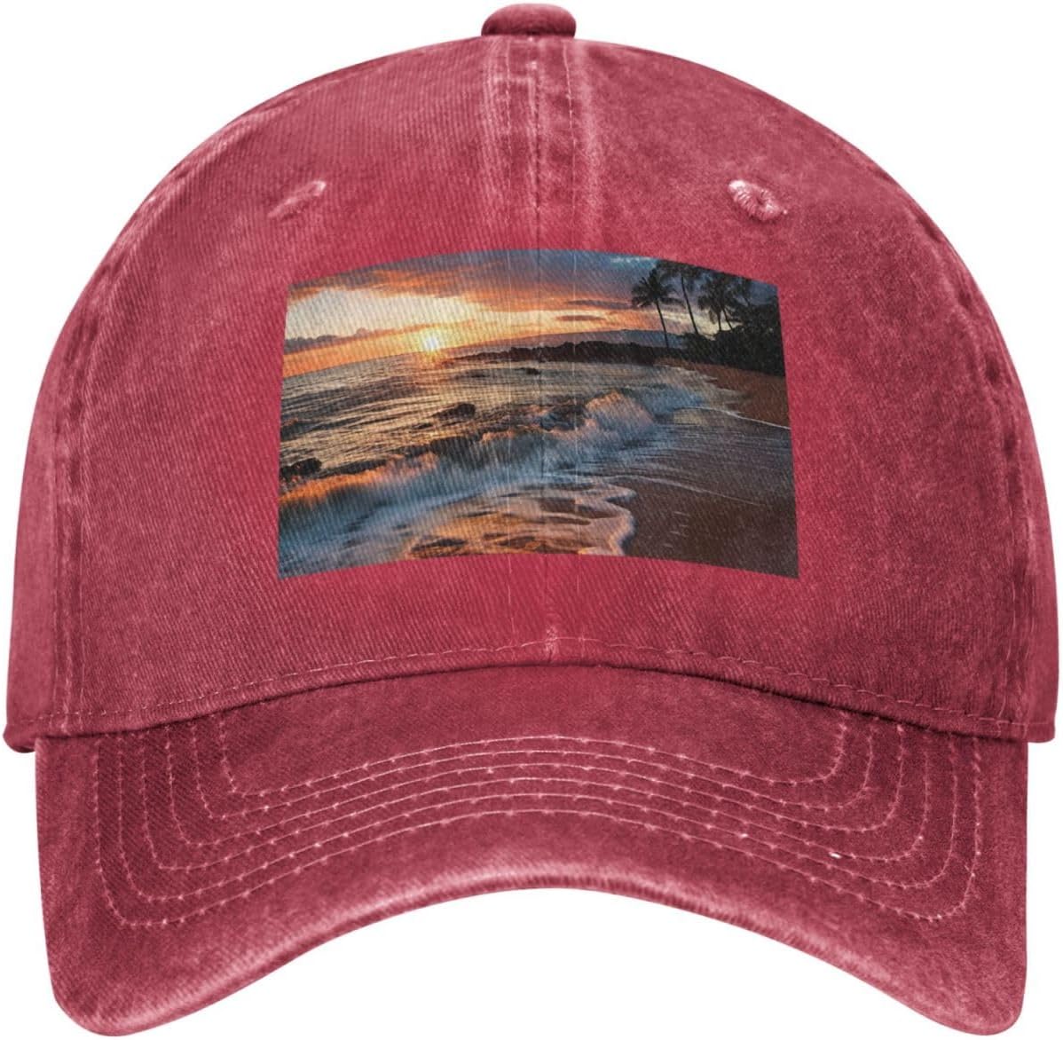 Beach Maui Hawaii Sunset Sea Waves Clouds Baseball Cap Vintage Adjustable Golf Dad Hats Gift for Men Women Cotton Sports Cap