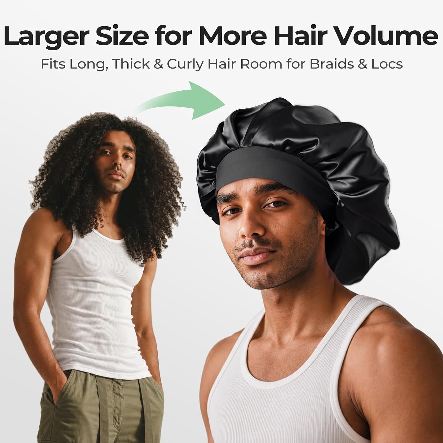 Umisleep Silk Lined Bonnet for Sleeping Women Men Thick Hair, Large, Black