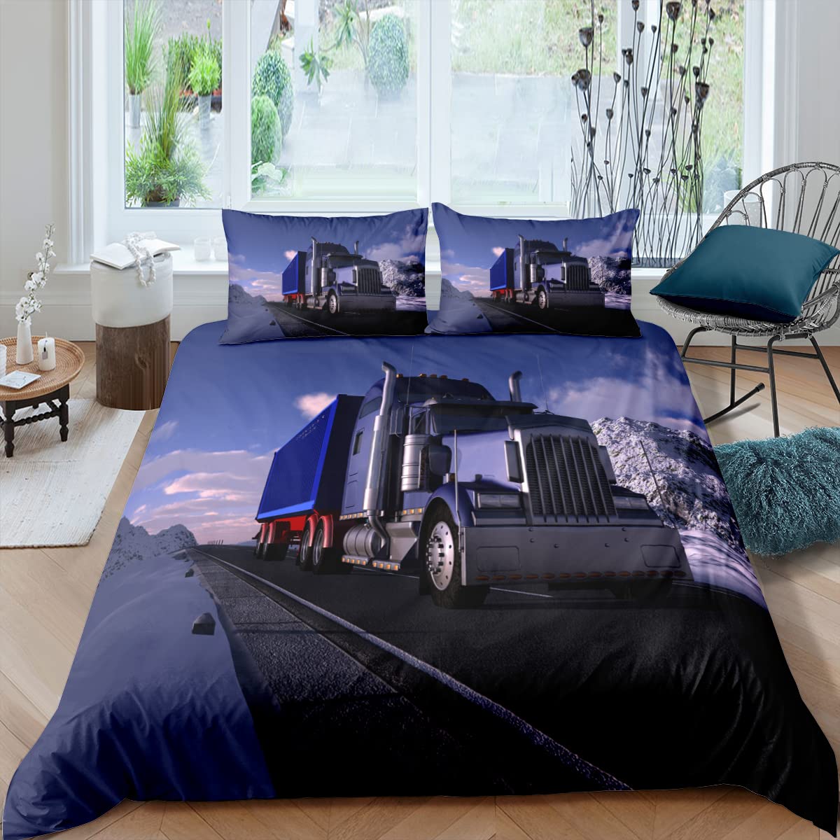 Housse de couette camion 135x200 lavable sans repassage en microfibre pour lit d'enfant