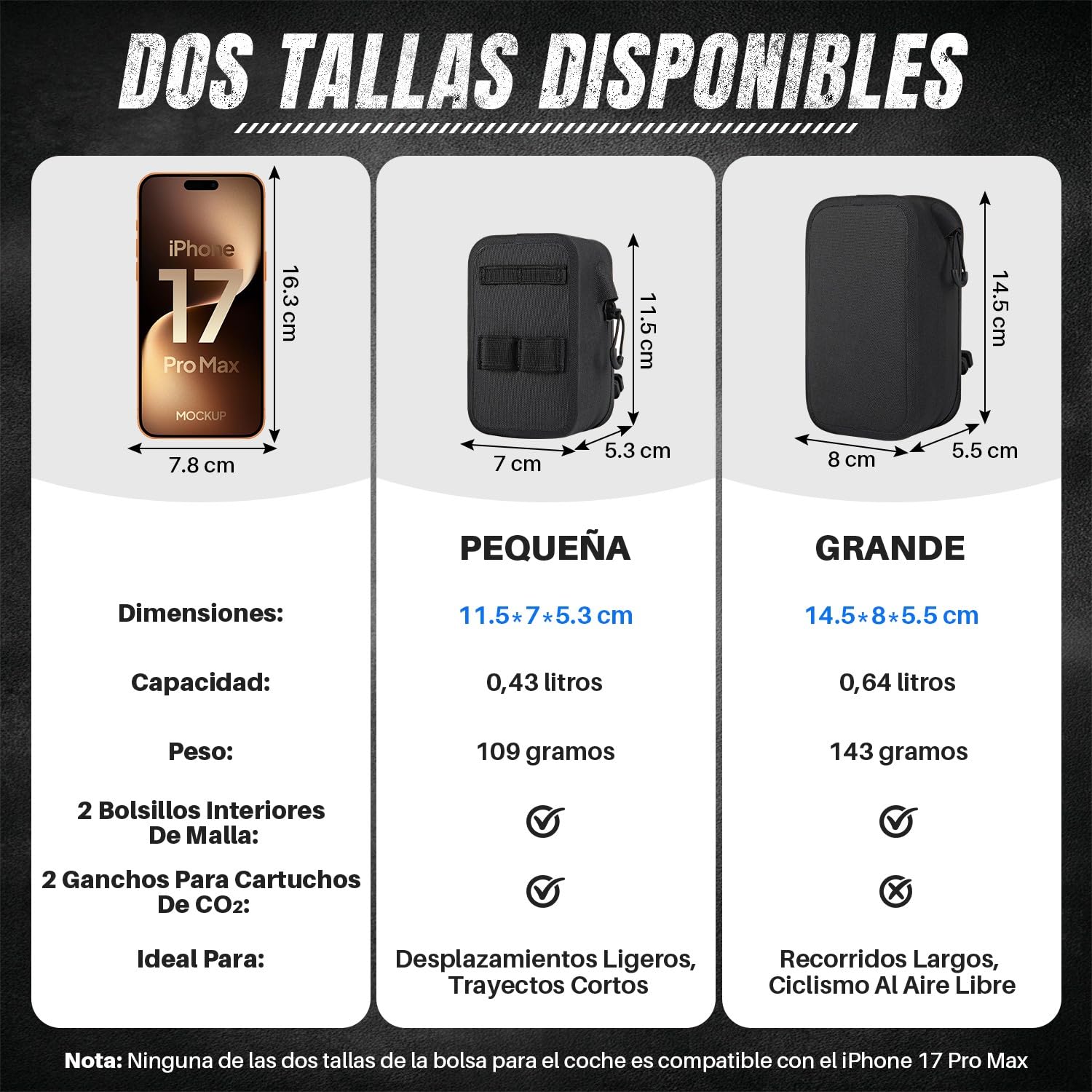 WOTOW Bolsa de Sillín para Bicicleta - Bolsa Bajo Asiento Impermeable de 0,64 L con Cremallera, Hebilla Magnética de Liberación Rápida y Soportes de Montaje para Bicicletas de Carretera y Montaña