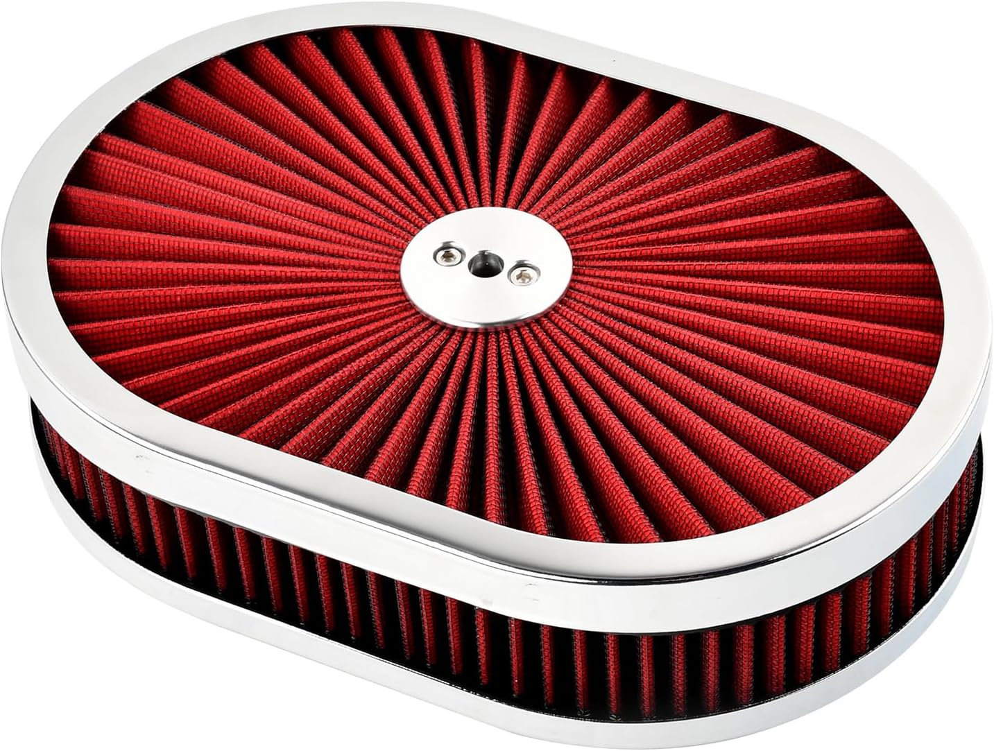 12''x2'' Black Air Cleaner Kit Washable Oval Filter Flow Compatible with 5-1/8" Opening Carb Inlet Chevy Ford