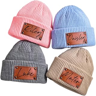 Personalized Leather Patch Baby Beanies, Custom Newborn Baby Beanies Infant Beanie with Name Kids Beanies Knitted Hat Kids Custom Toddler Hat Baby Shower Gift