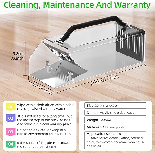 Miniatura 2 de Trampas humanas para ratones en interiores para el hogar, trampas grandes de 12 pulgadas para ratas vivas sin matar para uso en interiores y