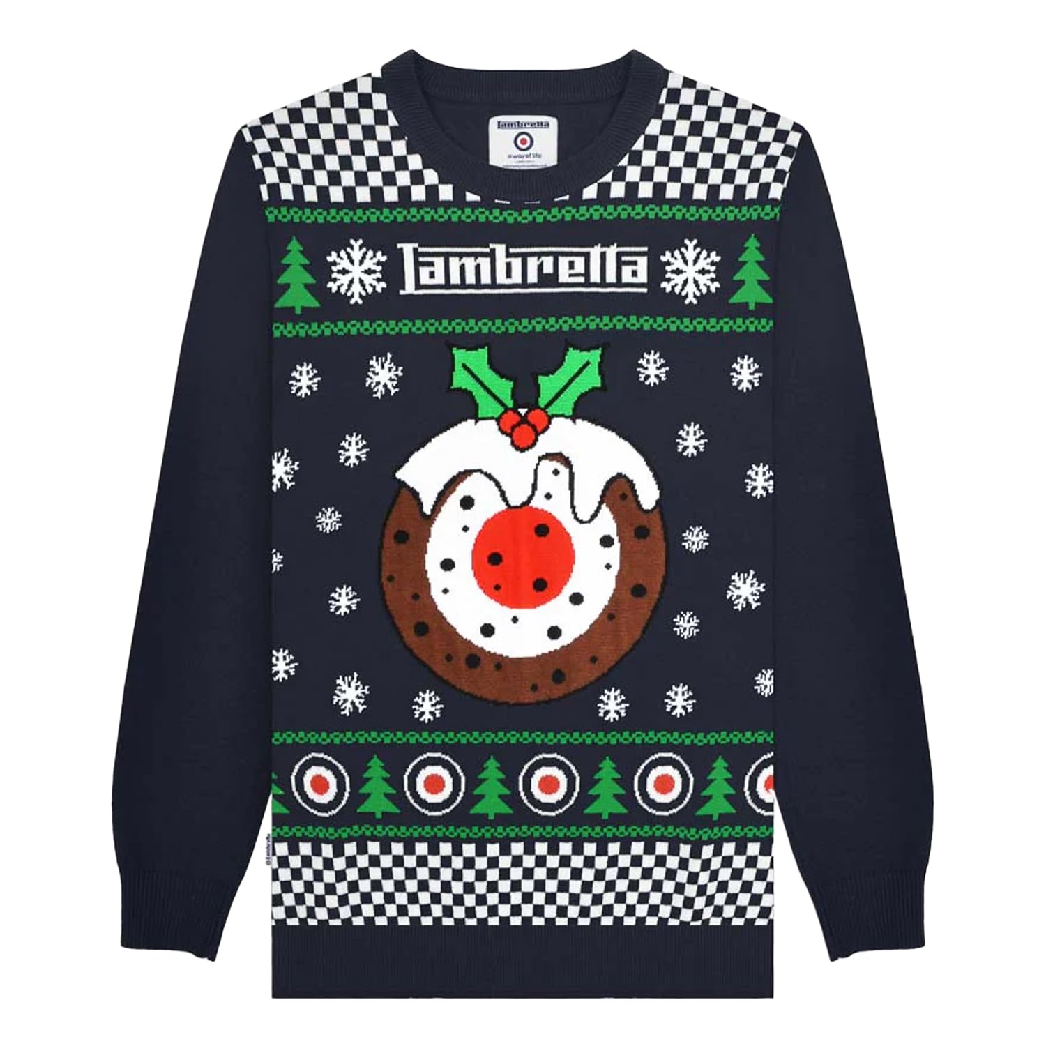 Lambretta Men's Navy/Pudding Scooter Christmas Jumper Festive Sweater Scooter - Xl