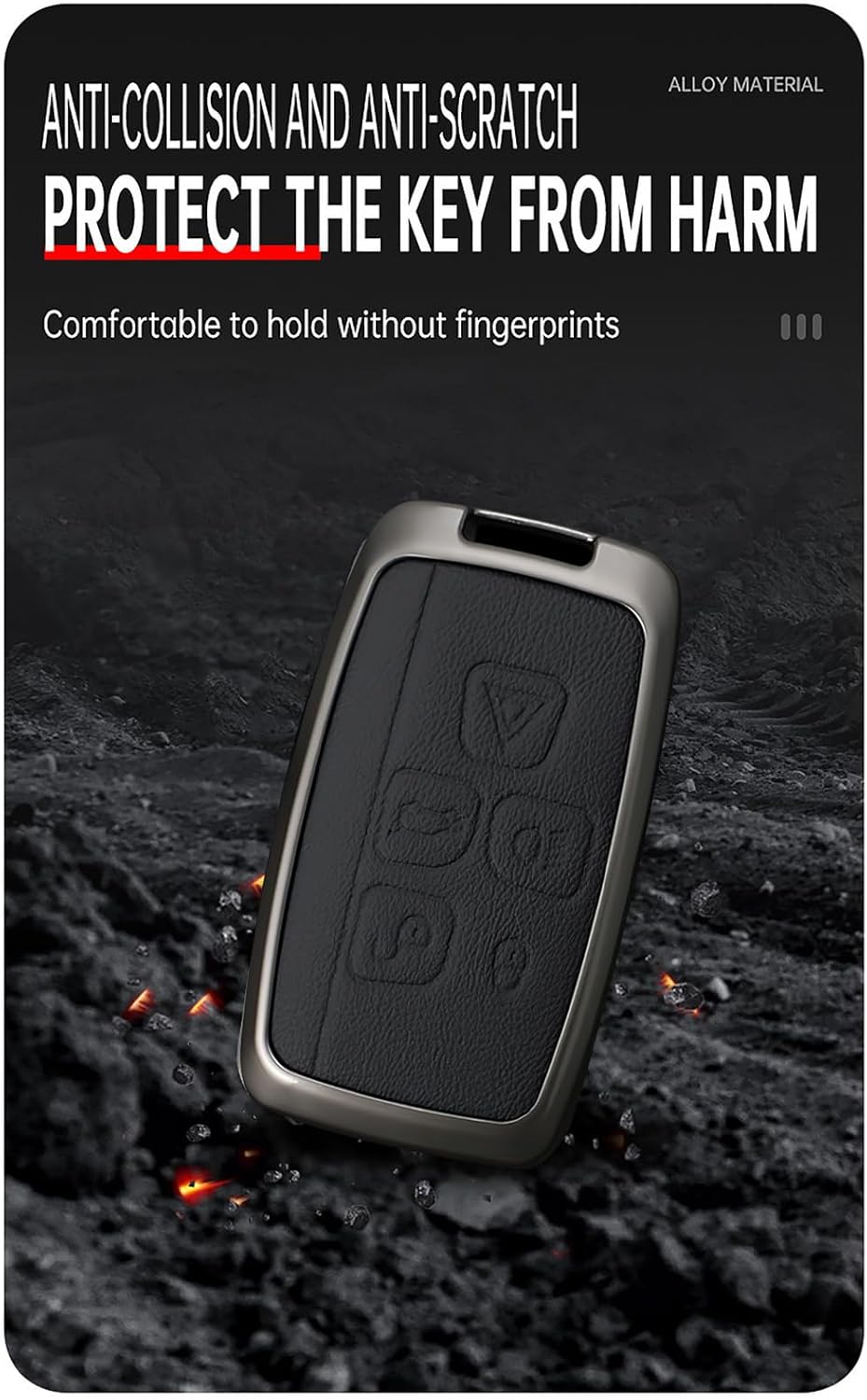 ontto Car Key Cover Fit for Land Rover Accessories 360 Degree Protection Key Fob Shell Metal Frame Key Holder Leather Key Holder Fit for Range Rover Discovery Evoque LR2 LR4 Black - Image 7