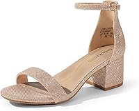 DREAMPAIRS Women's Low Chunky Heel Pump Sandals - Comfortable Open Toe Ankle Strap Heels with Cushioned Footbed