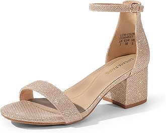 DREAM PAIRS Women's Low-Chunk Low Heel Pump Sandals with Ankle Strap