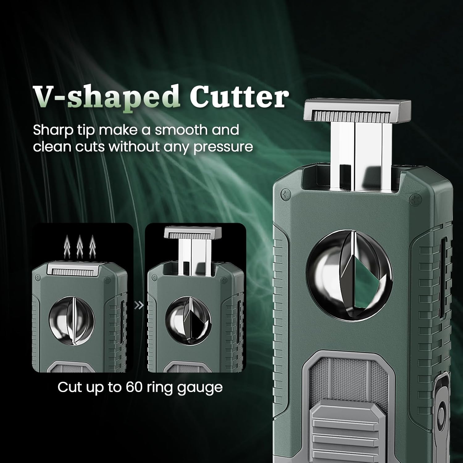 Torch Lighter Built-in Cutter, Punch, Holder, and Draw Enhancer Tool, with Gift Box for Men, Windproof Triple Jet Flame, All-in-one Refillable Butane Lighters Accessories for Outdoor (Teal Sliver)