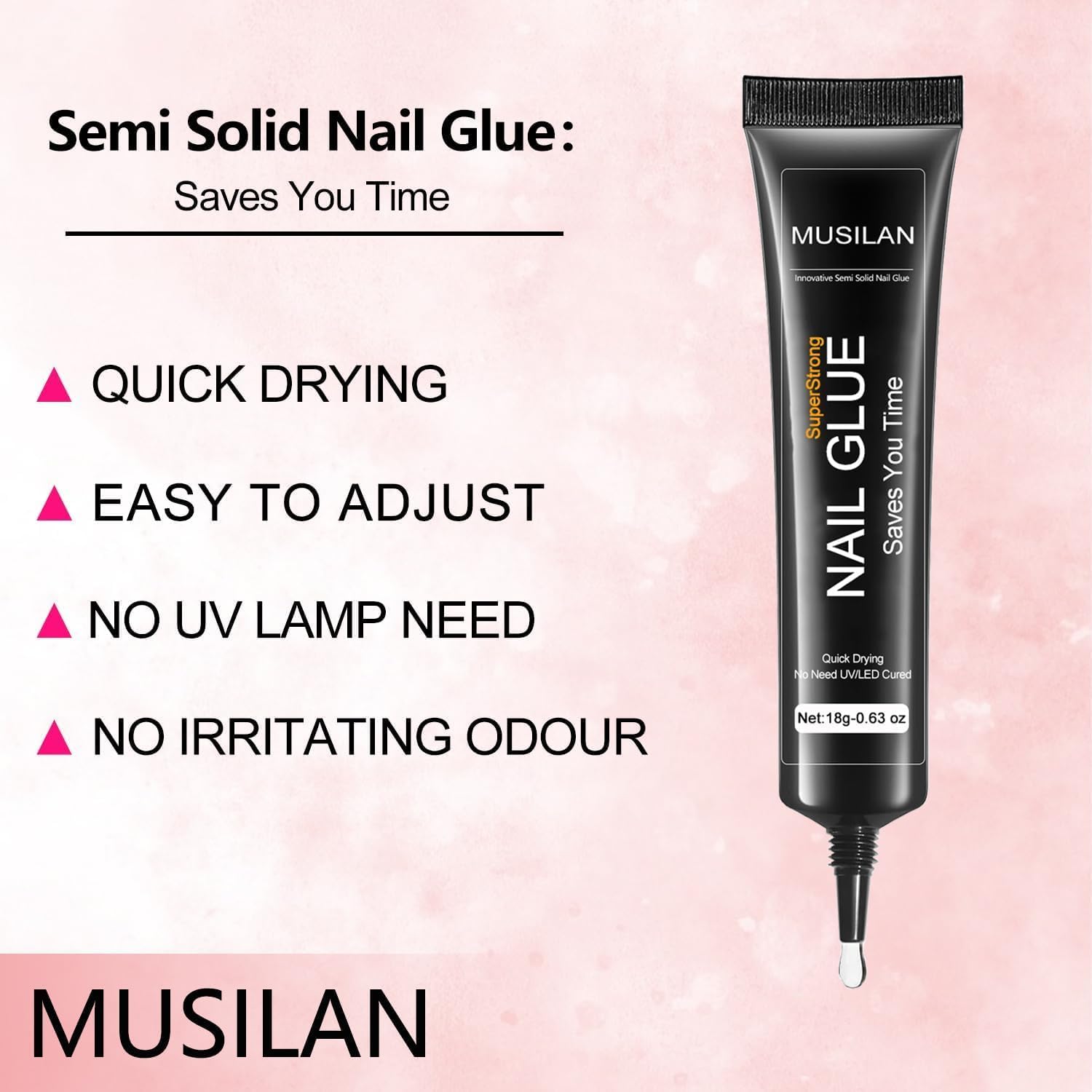 MUSILAN Super Strong 18g Semi Solid Nail Glue,3PCS Upgrade Nail Glue for Press On Nail,No UV Lamp Need Quick Drying & Long-Lasting Semi Solid Gel Fake Tips Adhesion for Beginners DIY Fake Acrylic Nail