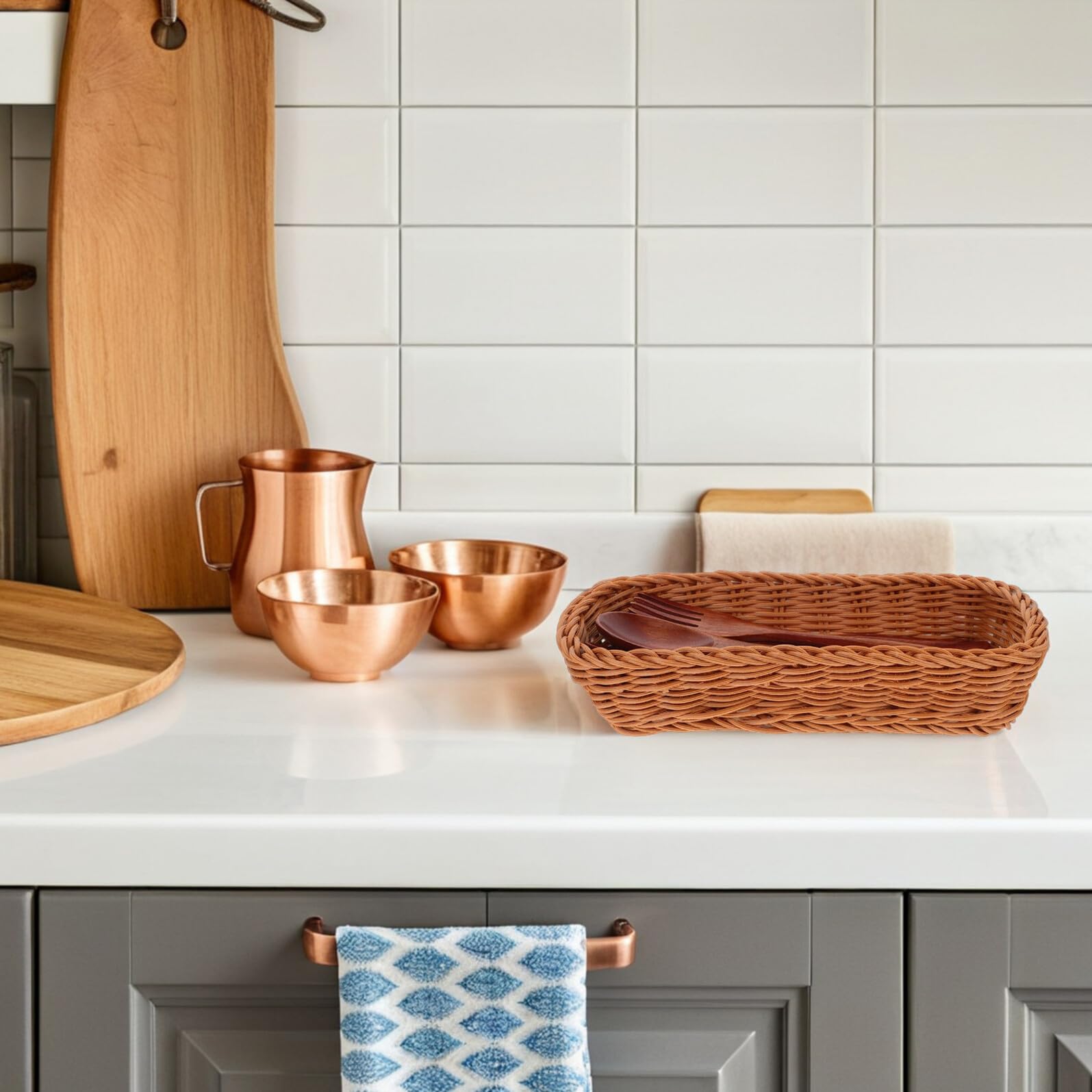DOITOOL Cesta para Guardar Palillos y Cuchillos Cesta de Ratán Sintético para Cubiertos Contenedor para Guardar Vajilla Cocina