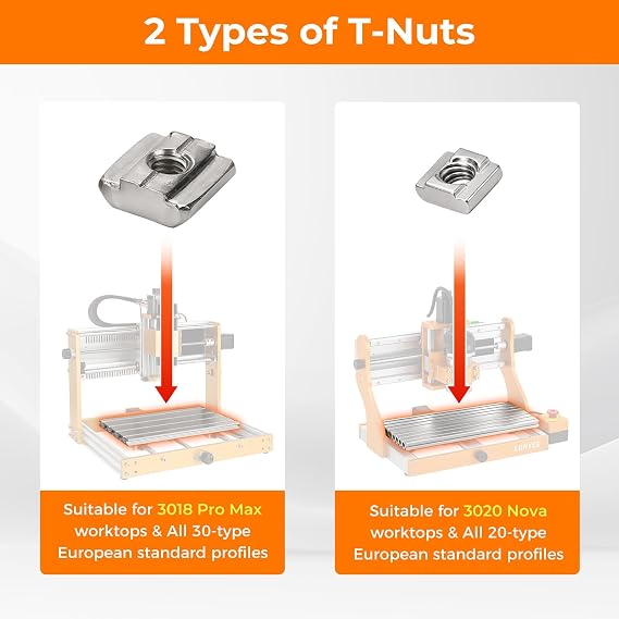 LUNYEE Aluminum Tiger Claw Clamp, Low-Profile Side Hold-Down, Compatible with 3018 Pro Max / 3018 Pro Ultra / 3020 Nova, Fits T-Track and Perforated CNC Worktables for Secure Machining