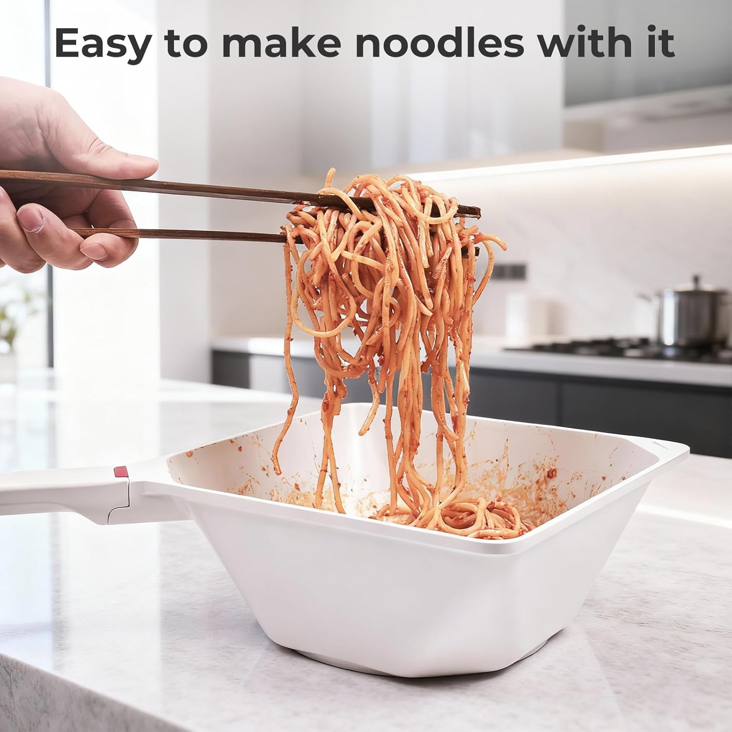 Nonstick Ceramic Sauce Pan with Lid, 3.2 Quarts Ramen Pasta Pan, Compatible with All Stovetops (Gas, Electric & Induction), Ceramic Non Toxic Cookware, PFOA PFAS & PTFE Free(White)