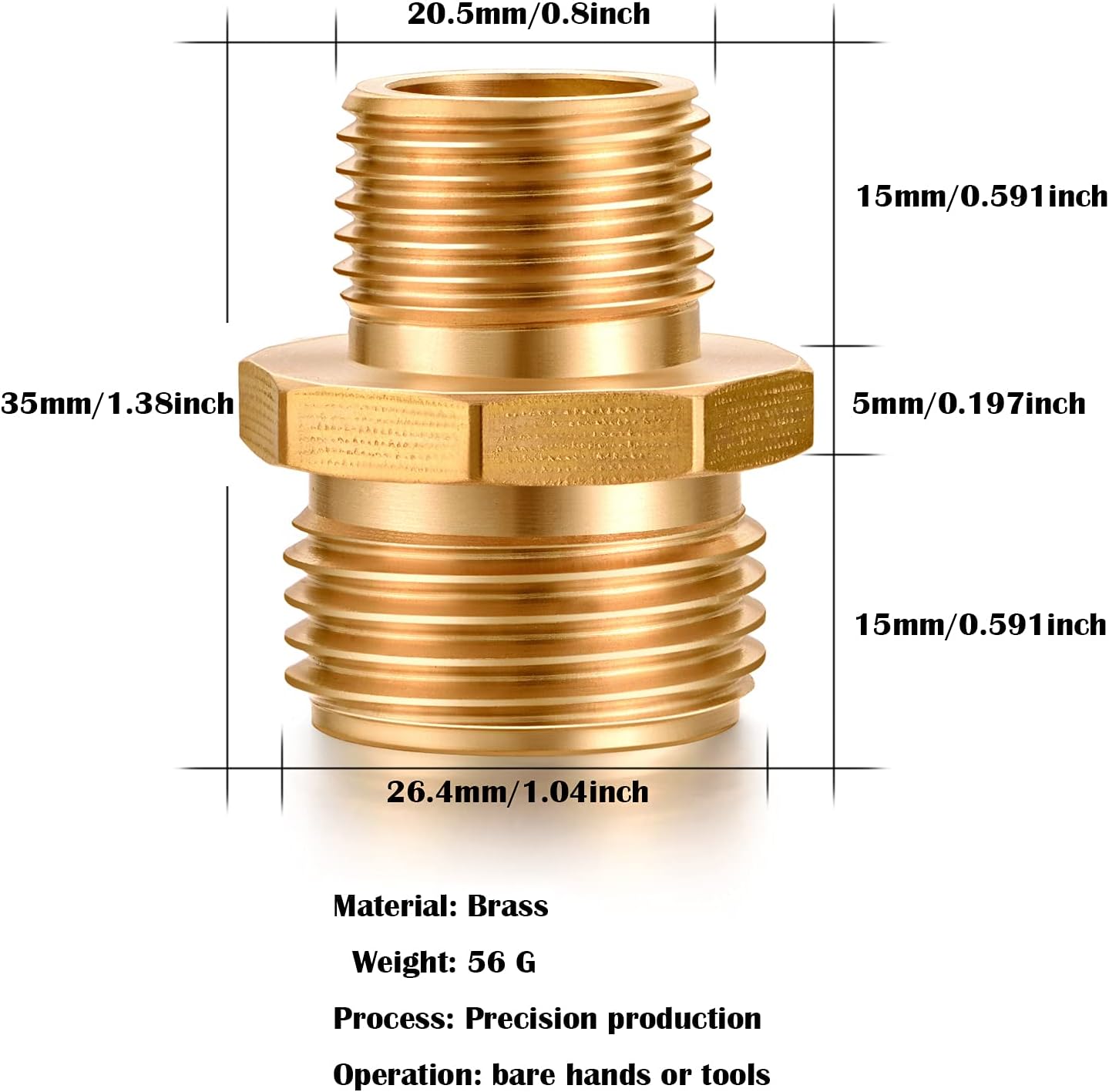 Garden Hose Fittings Connectors Adapter Solid brass Brass Repair Male faucet leader coupler dual water hose connector(3/4" GHT Male to 1/2" NPT Male) (10-Pcs)