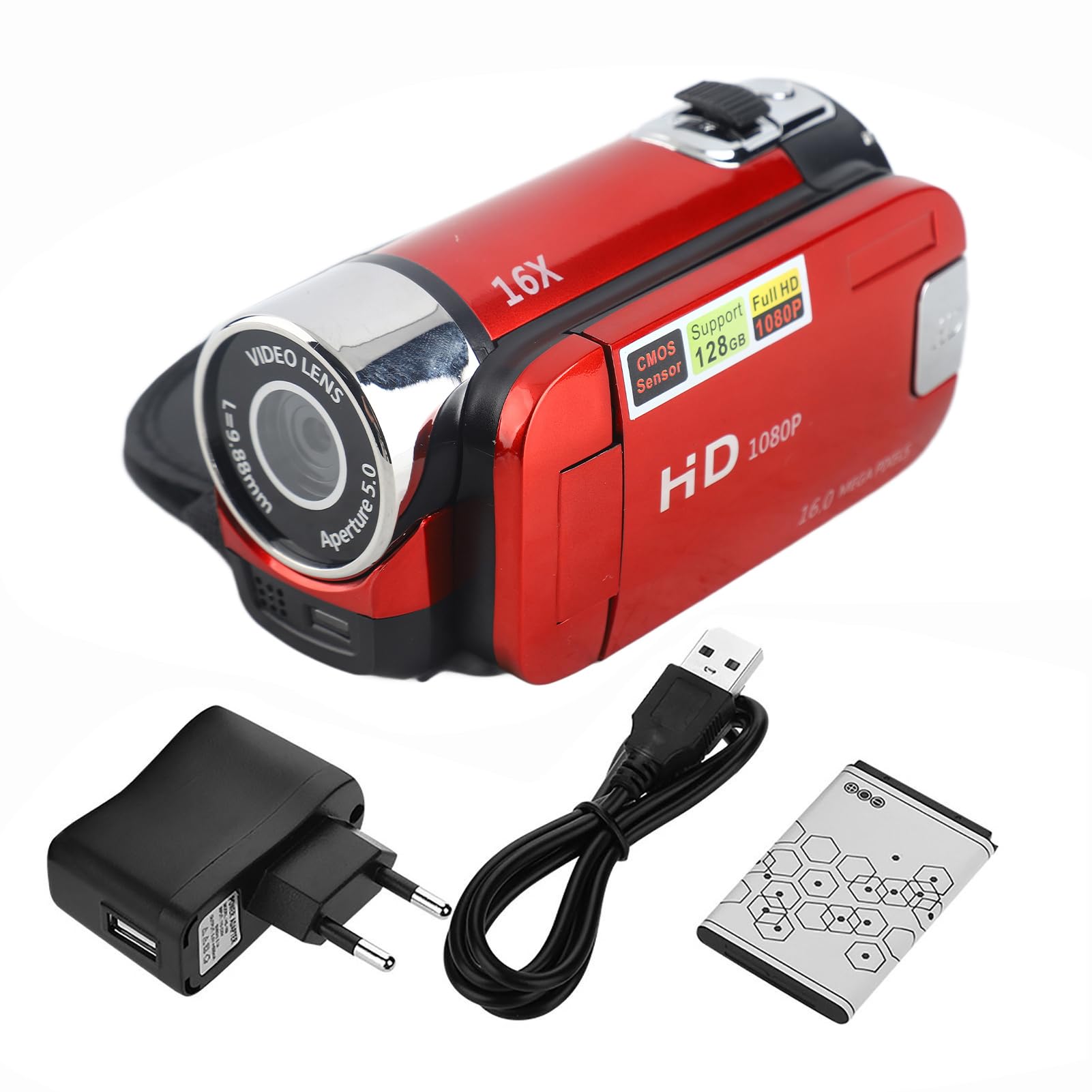 Cuifati Caméscope Numérique, DV à Rotation Full HD 16X, Mini CaméraVidéo pour Enfants, CaméraVidéo Portable Vintage, CaméraVidéo de Prise de Vue Professionnelle pour (Rouge)