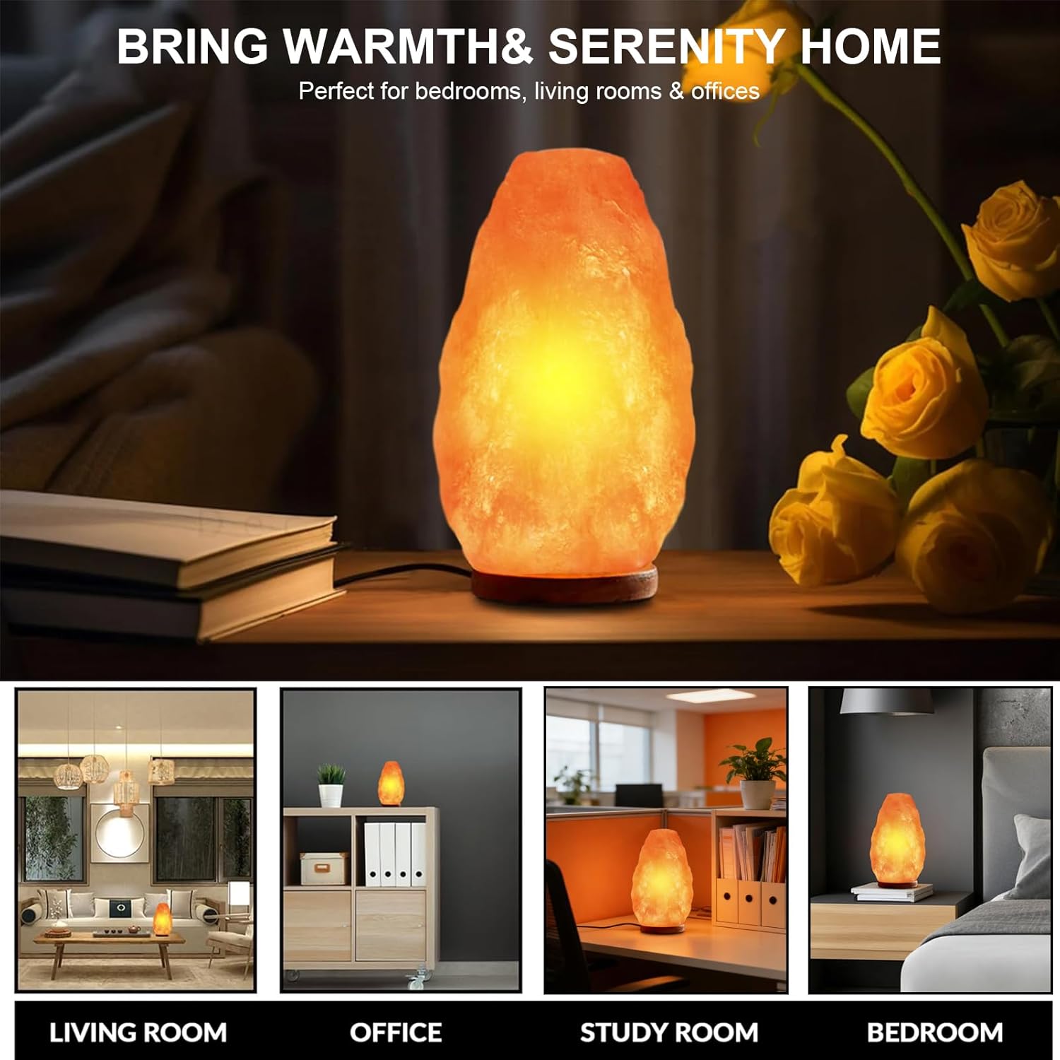 Himalayan Salt Lamp, Natural Rock Crystal Salt Lamp Night Light with Bright Bulbs, Warm Orange Glow & Decorative Salt Rock for Relaxing Mood Lighting