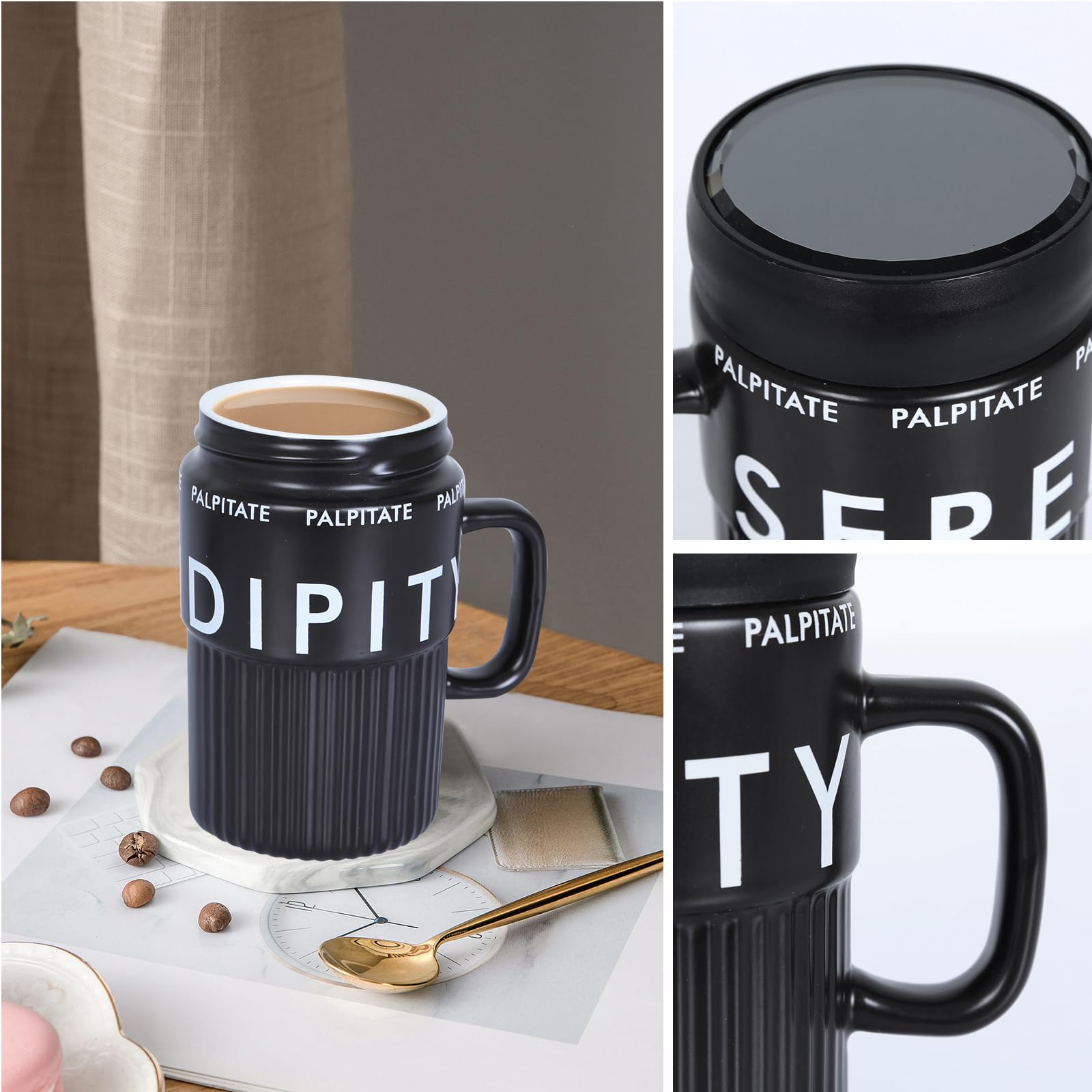 Tazas de café grandes de cerámica de 14 onzas, taza de café portátil única de sublimación alta con tapa y asa, taza de café de viaje a prueba de derrames que cabe en el portavasos del coche, taza