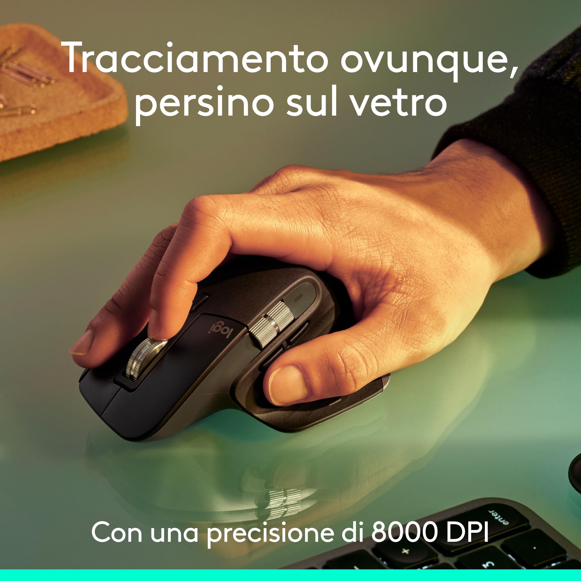 Logitech MX Master 3S-Mouse wireless ad alte prestazioni con scorrimento ultraveloce, ergonomico, 8K DPI, rilevamento del vetro, clic silenziosi, USB-C, Bluetooth, Windows, Linux, - Grigio scuro
