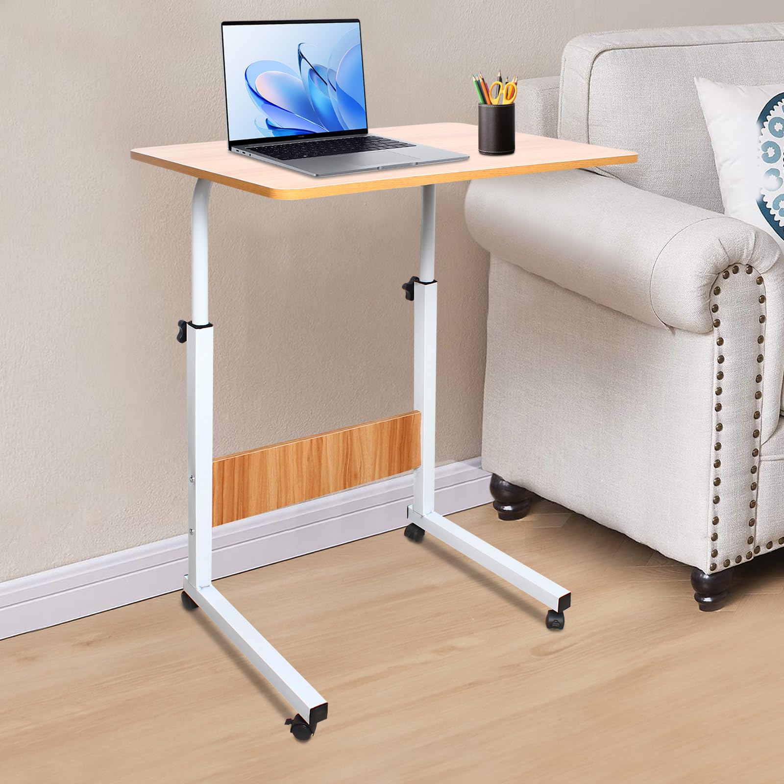 Stolik pod laptopa z kółkami z regulacją wysokości, mobilny stolik pod komputer, 60 x 40 cm, regulowany stolik do ruletki, stolik pomocniczy, zamykane kółka, do łóżka, sofy, domu, biura