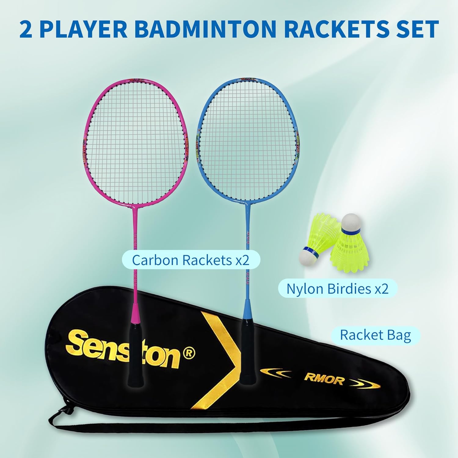 Senston Lightweight Beginner Badminton Set with 2 Rackets, 2 Shuttlecocks, Carry Bag