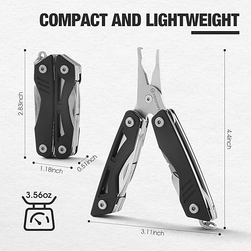 Miniatura 7 de VIRENKNIFE Mini EDC multiherramienta, alicates multiherramienta de acero inoxidable 13 en 1 con cuchillo de bolsillo, abridor de botellas,
