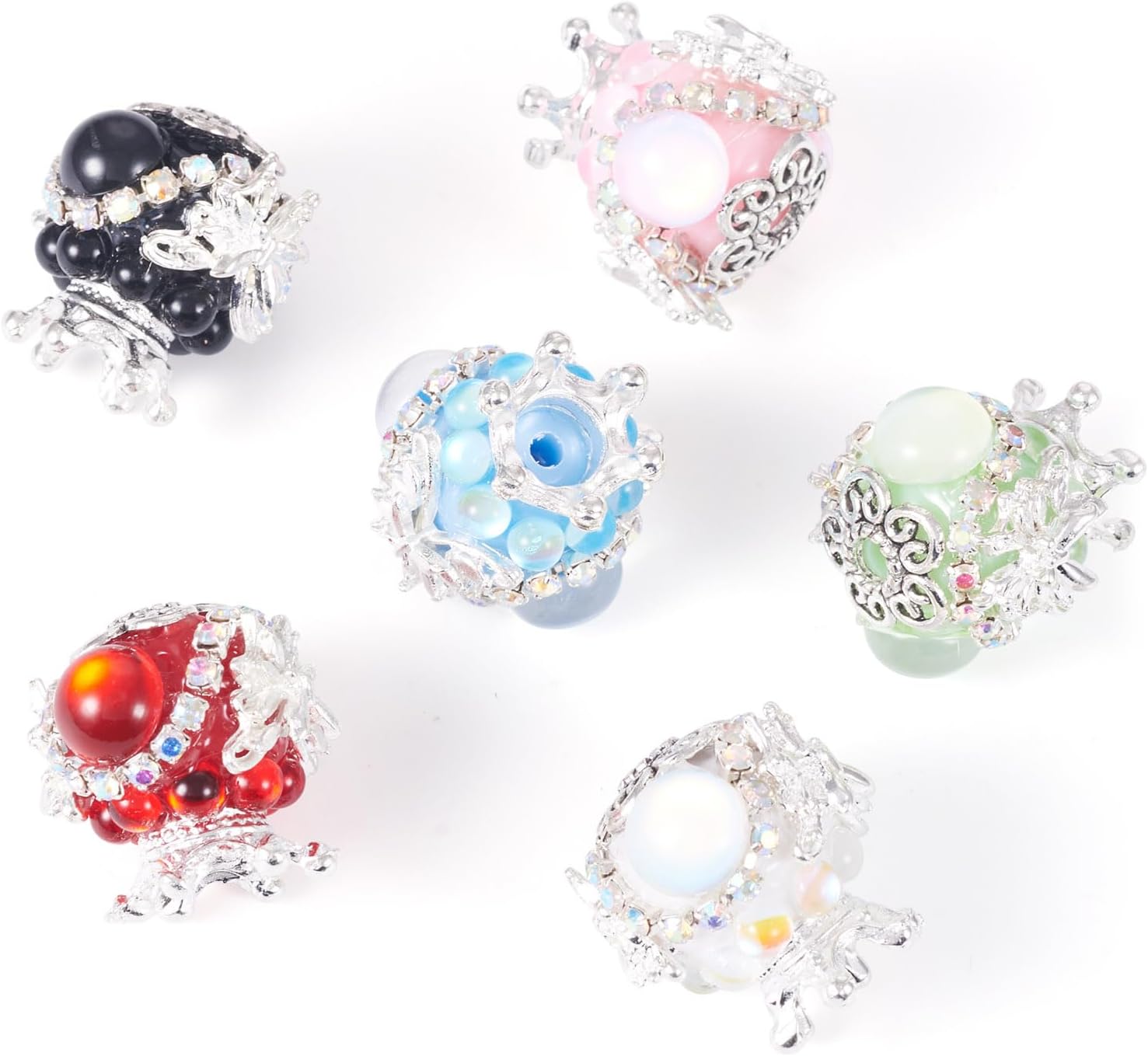 Beadthoven 6Pcs 21mm Polymer Clay Rhinestone Focal Beads for Pens, Butterfly Crown Crystal Beads with Cat Eye Stone Bling Gems Fancy Diamond Spacers for Keychain Bracelets Jewelry Making DIY Crafts - Image 7