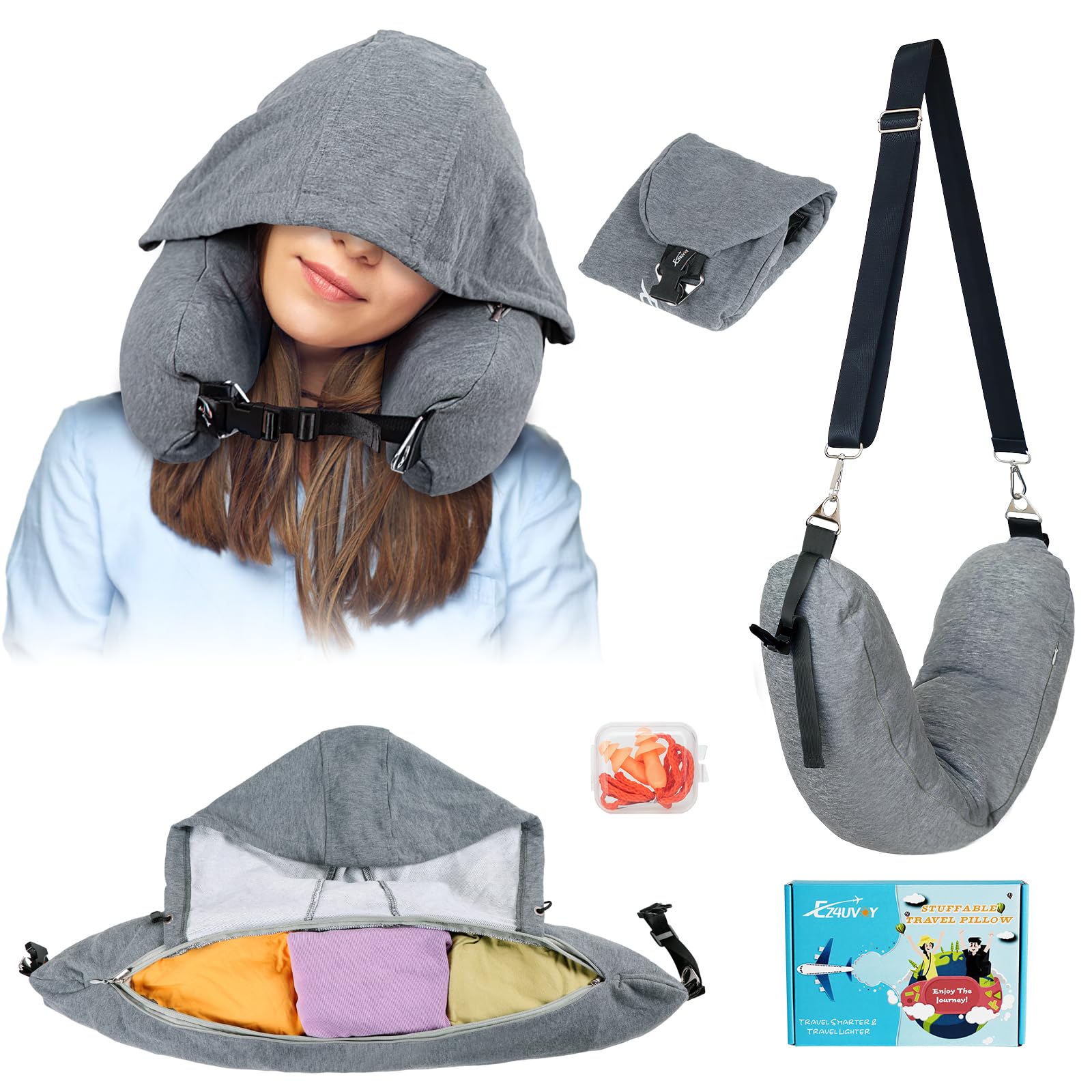 Amazon.com: Stuffable Neck Pillow for Travel with Hood, Hoodie