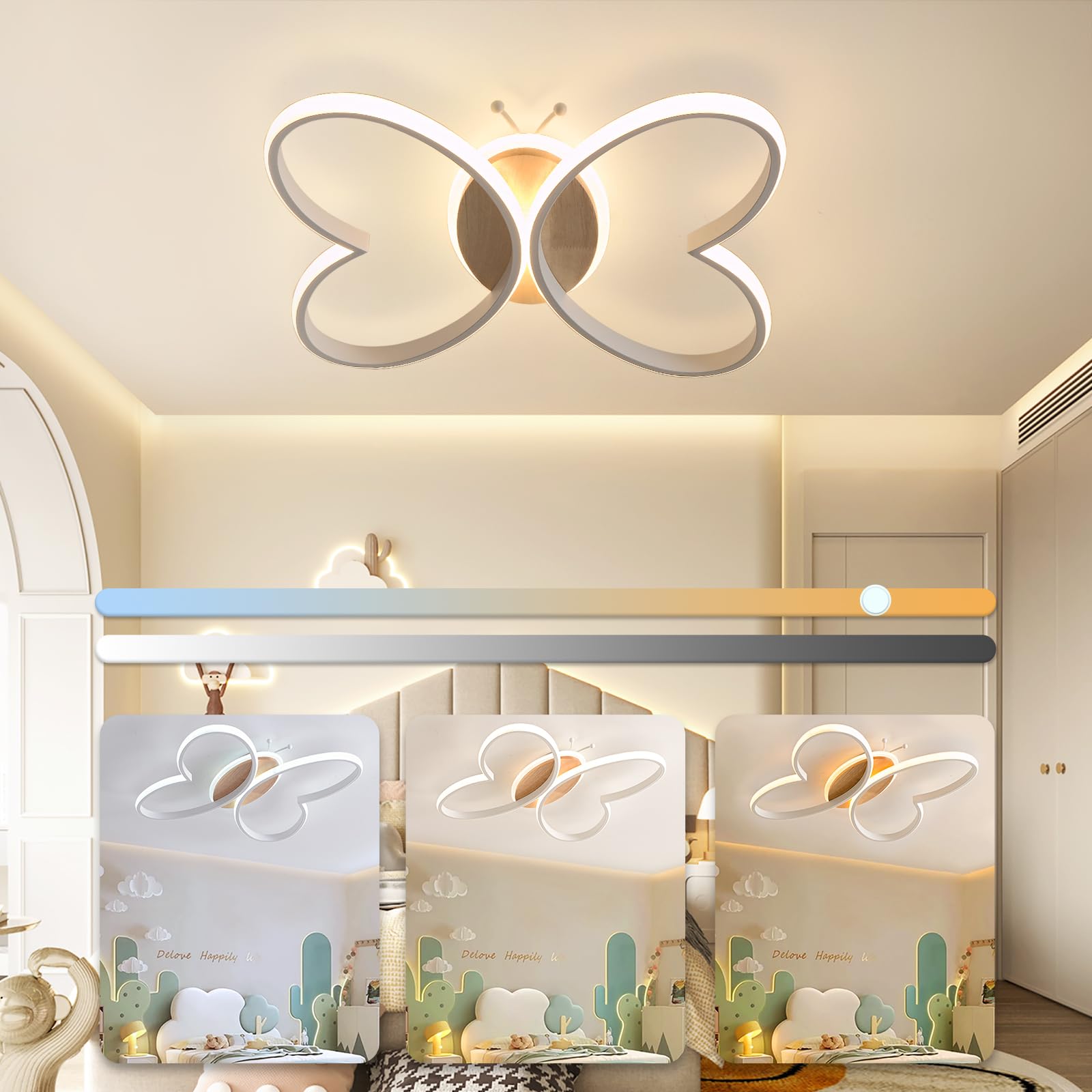 Lampa sufitowa LED 50 W, 5000 lm, do pokoju dziecięcego, żyrandol dziecięcego z pilotem zdalnego sterowania, 38 cm, kreatywna lampa sufitowa Butterfly do salonu, sypialni, pokoju