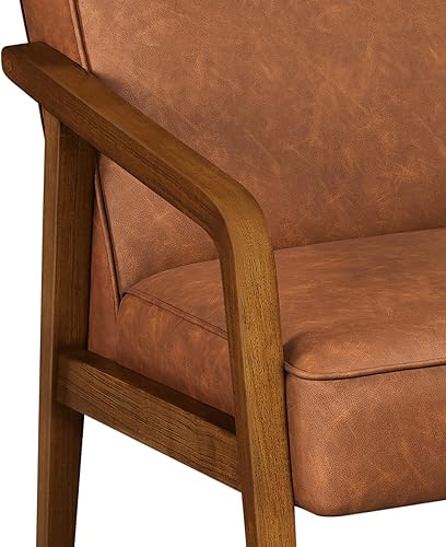 Miniatura 11 de Topeakmart Silla decorativa de piel sintética, sillón moderno y de mediados de siglo con patas de madera y acolchado suave para sala de estar,