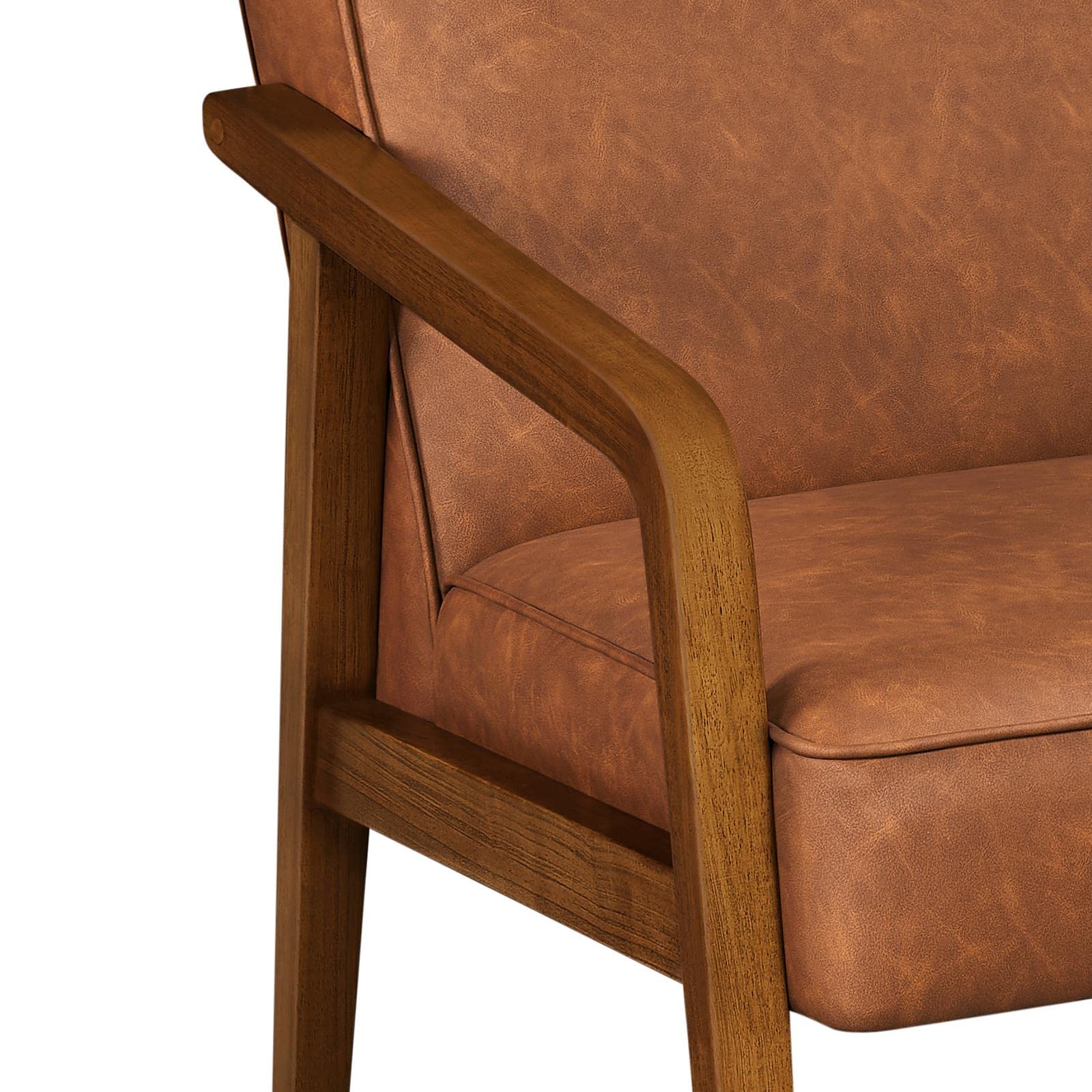 Yaheetech Loungesessel Sessel Vintage Relaxsessel Kunstleder mit Massivholzbeinen Einzelsofa für Wohnzimmer/Schlafzimmer/Empfangsbereich Hellbraun
