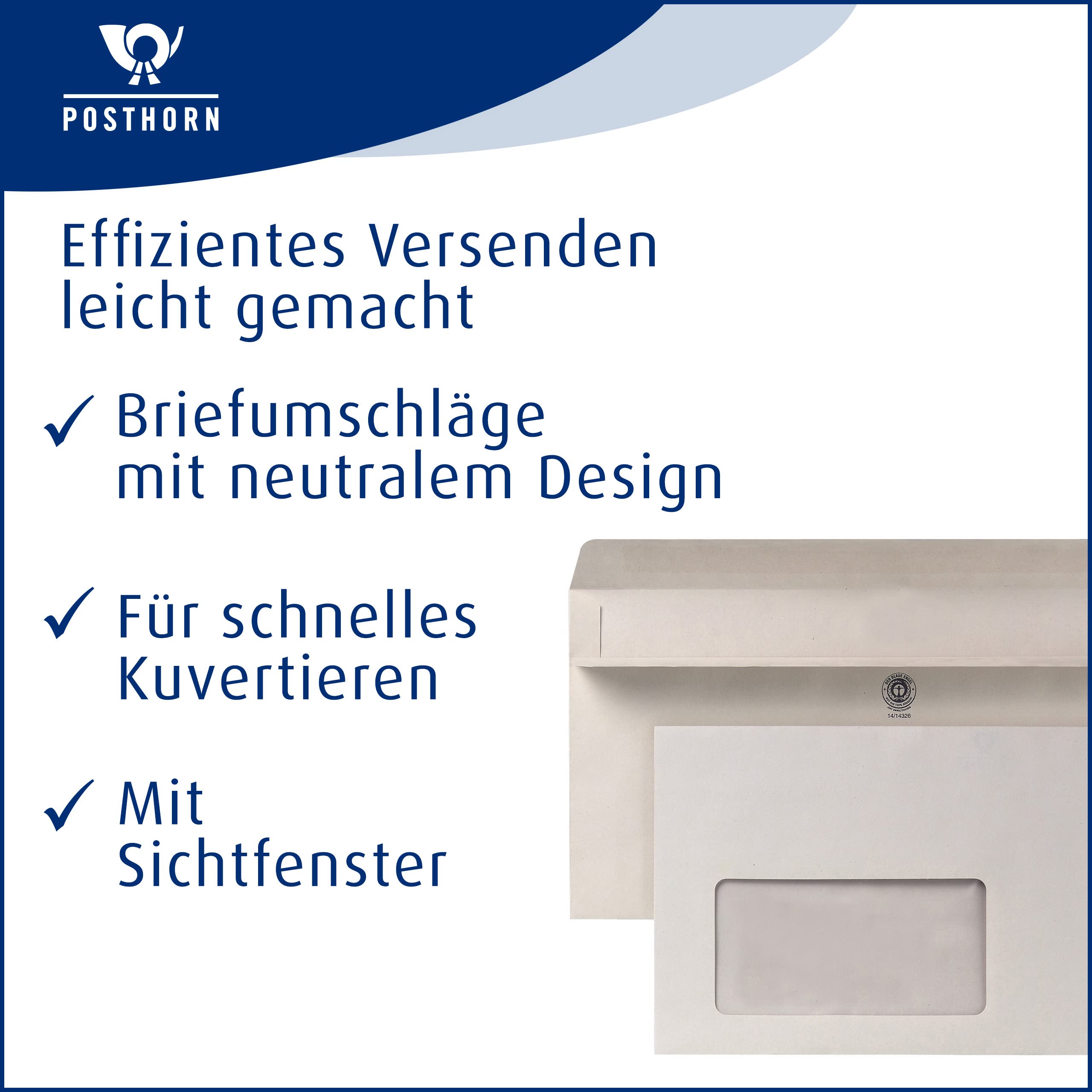 POSTHORN Briefumschläge DIN lang (1000 Stück) - 110x220 mm - Kuvert 75g/m² | mit Fenster selbstklebend - Briefumschlag aus recyceltem Altpapier - Grau