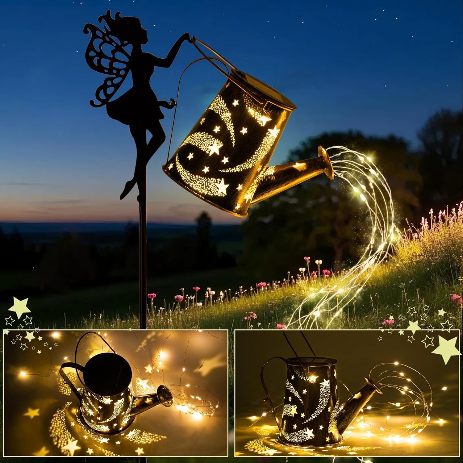 BomKra Solar Watering Can Light Outdoor Garden, Solar Fairy Watering Can Lights, LED Metal Garden Light Waterproof - Image 4
