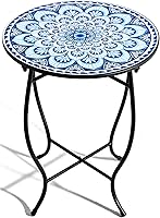 Aonagi Round Metal Side Table 14" Weather-Resistant Indoor Outdoor Accent Table for Patio Balcony Plant Stand 17" Tall