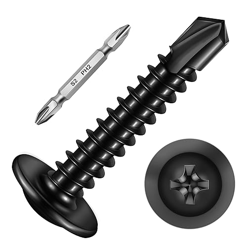 Mywish 200 tornillos autorroscantes #10 × 1 pulgada para chapa metálica 410 tornillos autoperforantes de acero inoxidable de óxido negro de alta