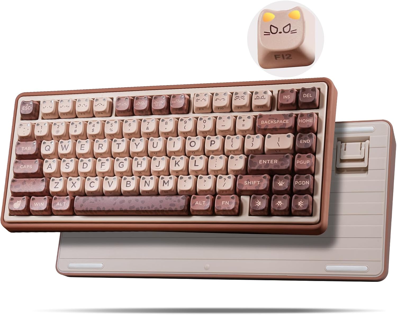 ZORNHER UR82 Mechanical Keyboard,75% Wireless Creamy Gaming Keyboard with Cute Leopard Cat Kawaii Glowing Kitty Ear Mao Keycaps, Aesthetics Compact Brown Keyboard for Home Office,Coffee Brown — Zaynora Luxury Marketplace