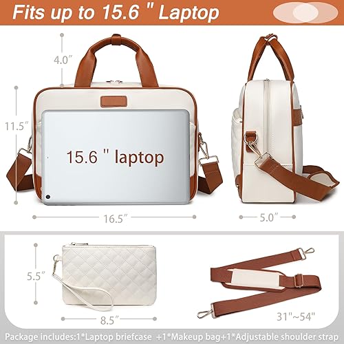 Miniatura 4 de Maletín de cuero para laptop para mujer, bolsa de trabajo para laptop de 15.6 pulgadas, bolsa de trabajo impermeable para mujer con bolso de mano