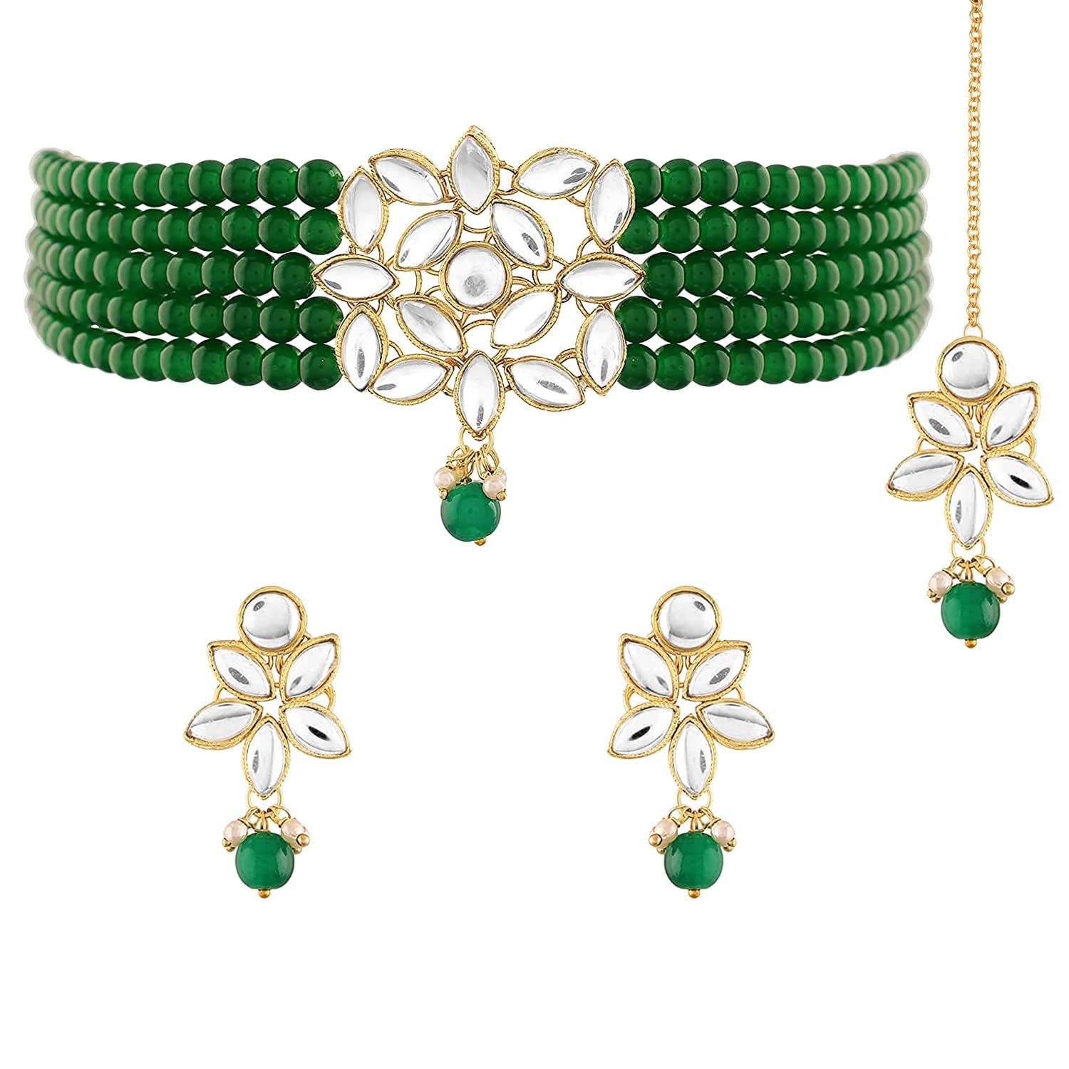 I Jewels 18K Gold Plated Traditional Kundan with Beads Choker Necklace Jewellery Set & Maang Tikka for Women/Girls (ML262G) (B0917BCKGR) Amazon Price History, Amazon Price Tracker