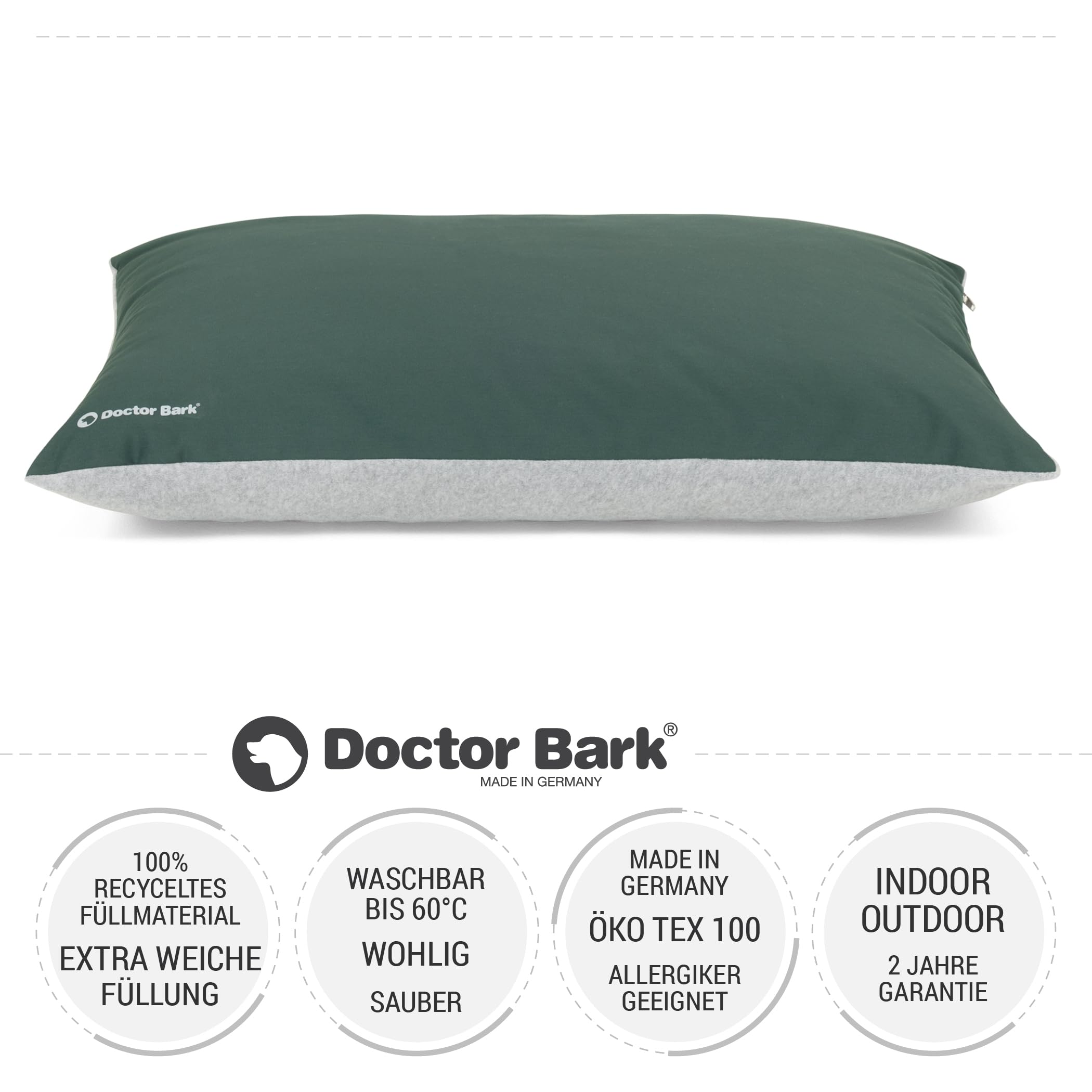 Doctor Bark Country Hundekissen Große Hunde Waschbar - Hundebett Weich - Liegekissen Kuschelig Pflegeleicht - GreenLabel (Country-Kissen - L, Grün)