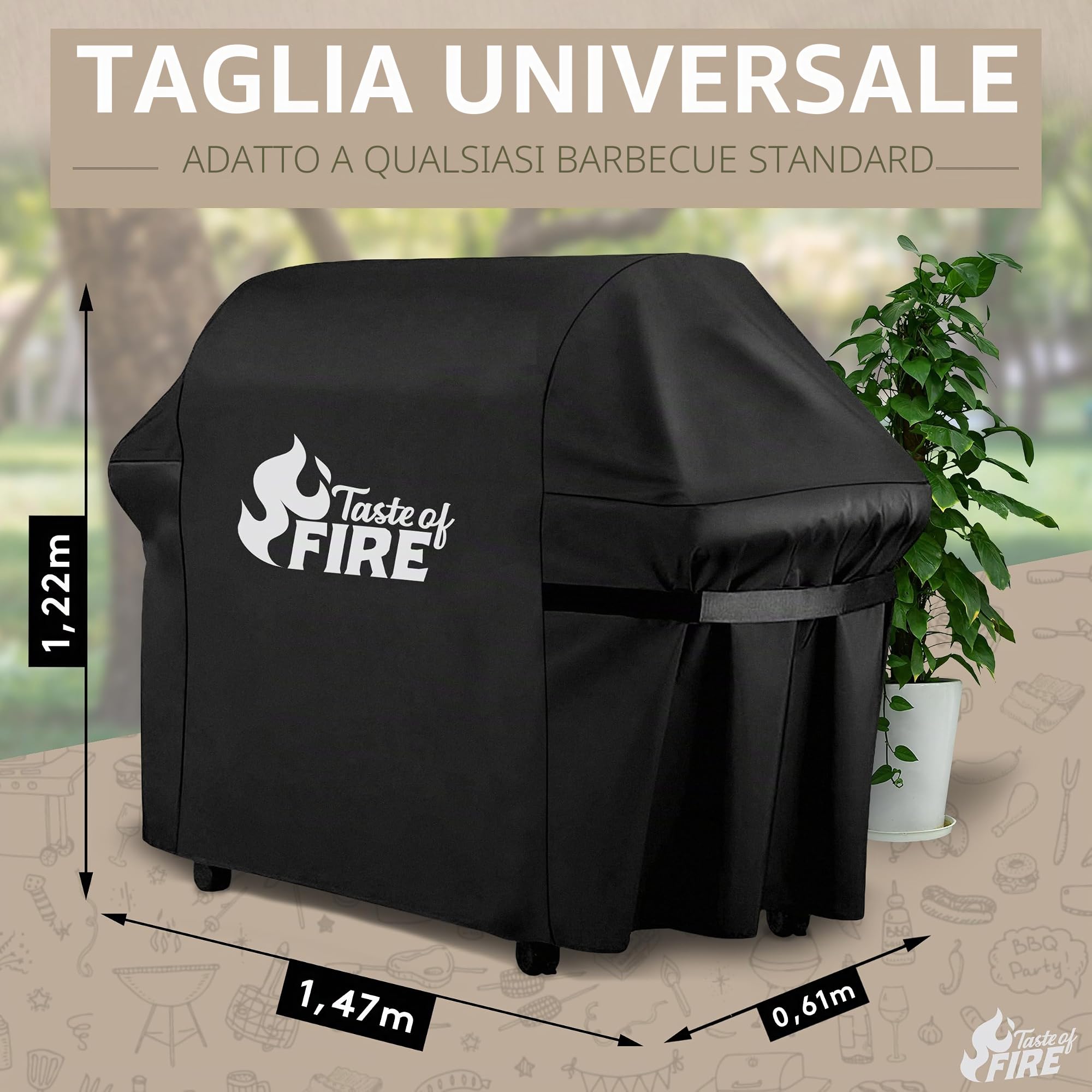 BBQ - Copertura per barbecue [122 x 61 x 147 cm] – innovativa – resistente alle intemperie, Copertura impermeabile [100%]