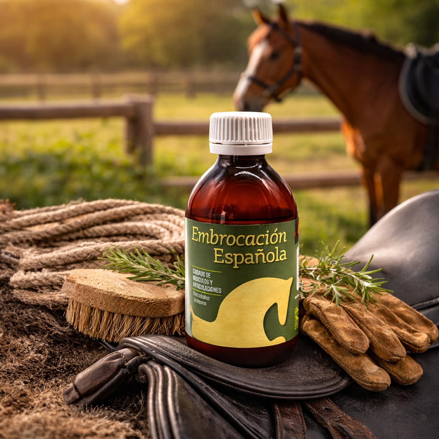 LABORATORIOS PINO Embrocación Española Analgésico Externo para Caballos – Trastornos Osteoarticulares, Musculares y Afecciones Respiratorias Leves – Acción Balsámica – Envase 250 ml